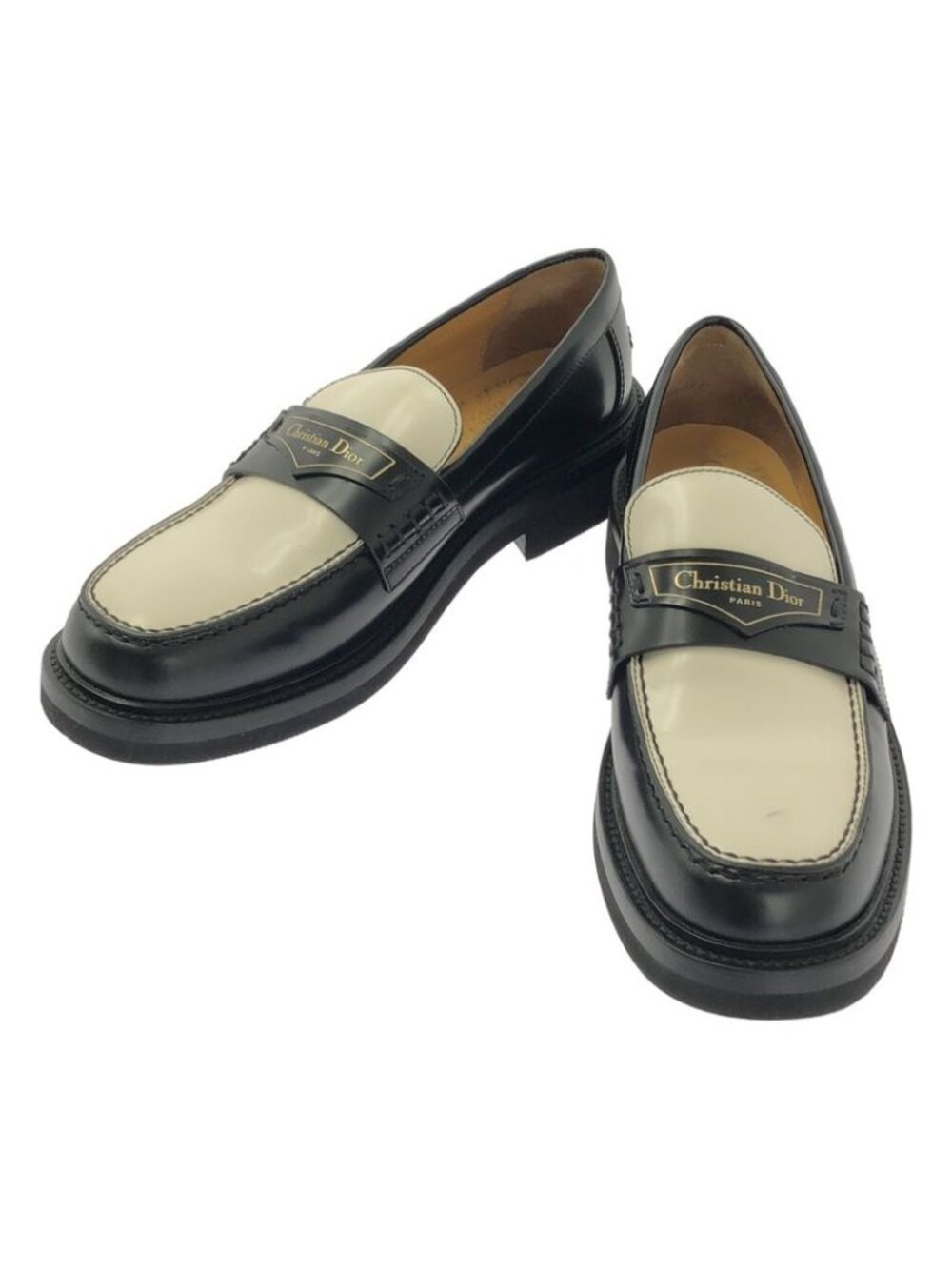 Christian Dior Boy Bicolor Leather Loafers 37 1 2 Black White - Picture 1 of 8